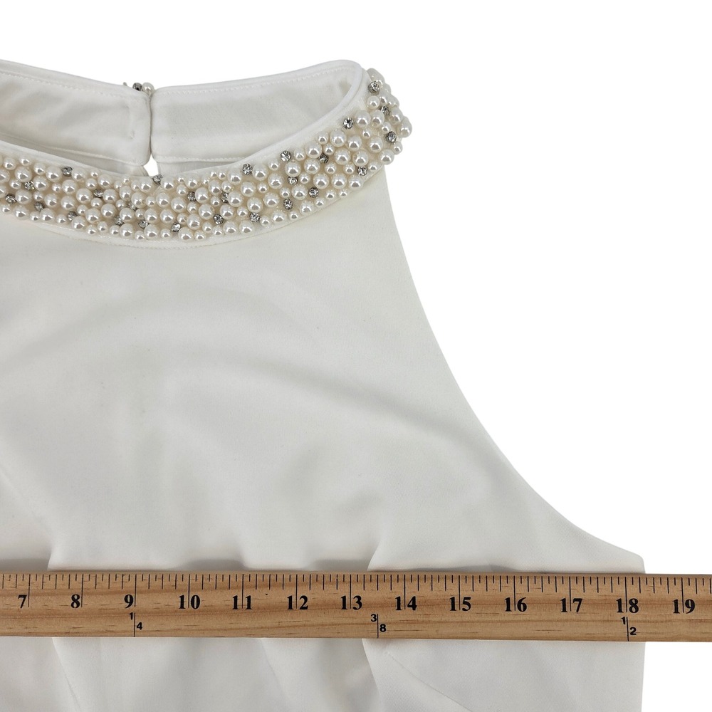 Eliza J Ivory Pearly Beaded Mock Halter Sheath Dress 16 Ruffle - Picture 5 of 10
